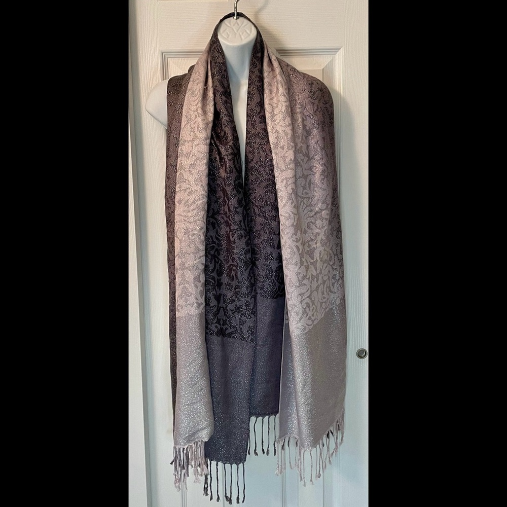 Jessica McClintock Ombré Silver Metallic Fringed Scarf Shawl